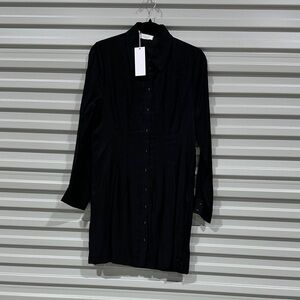Sage Black Long-Sleeve Button-Down Shirt Dress